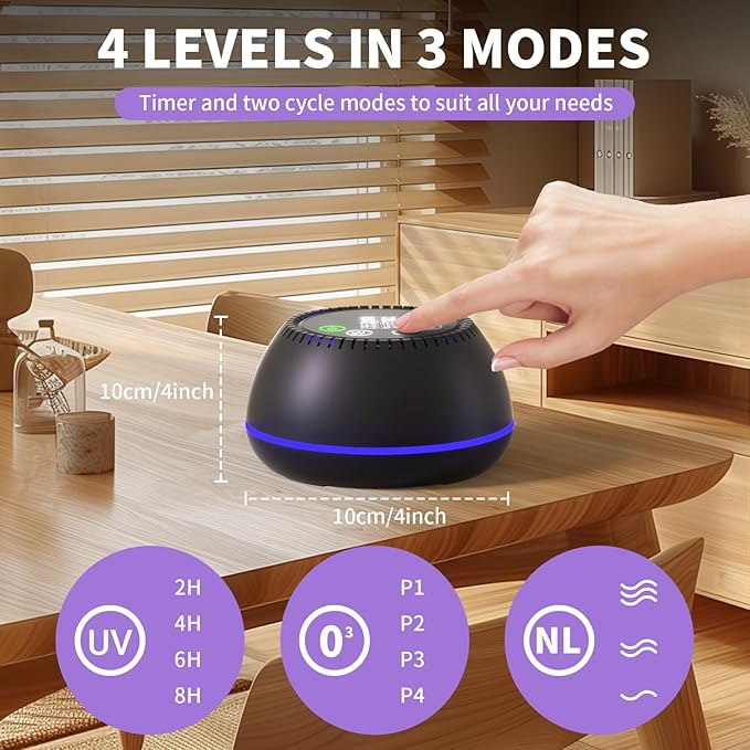 3-in-1 Ozone Machine Odor Removal with 10000mAh Battery, Air Purifier for Pets, Smoke, Home, Closet, Toilet