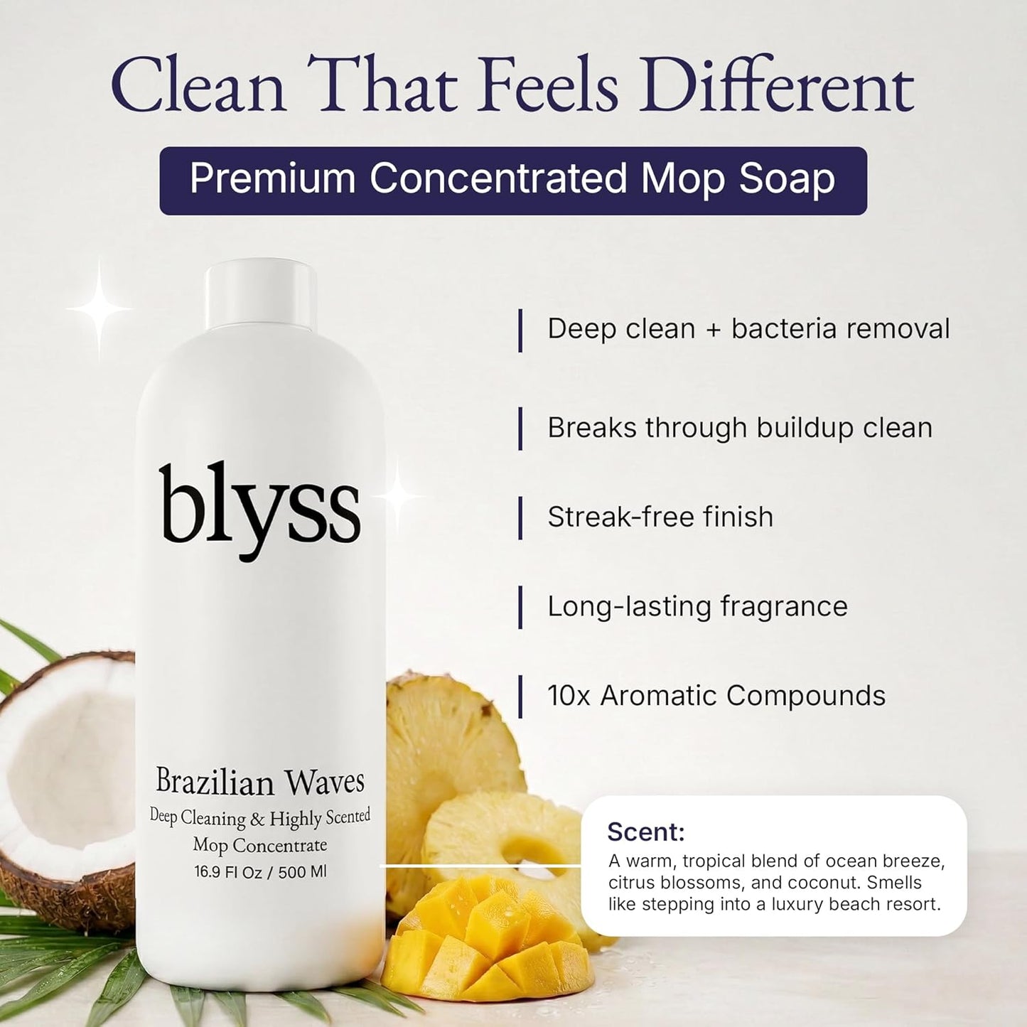 Blyss Mop Soap Brazilian Waves – Plant-Based Floor Cleaner, Streak-Free & Odor-Eliminating