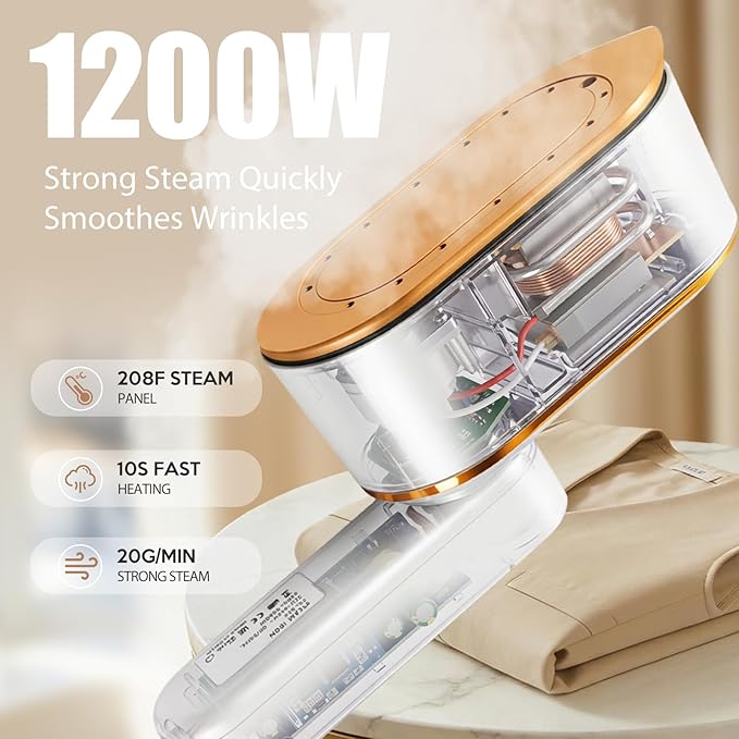 Portable Travel Steamer for Clothes, 1200W Powerful 2 In 1 Steamer & Iron,10s Fast Heat,4 Modes with LED Display, 150ml Water Tank Powerful Wrinkle Remover for Home,Office, Travel