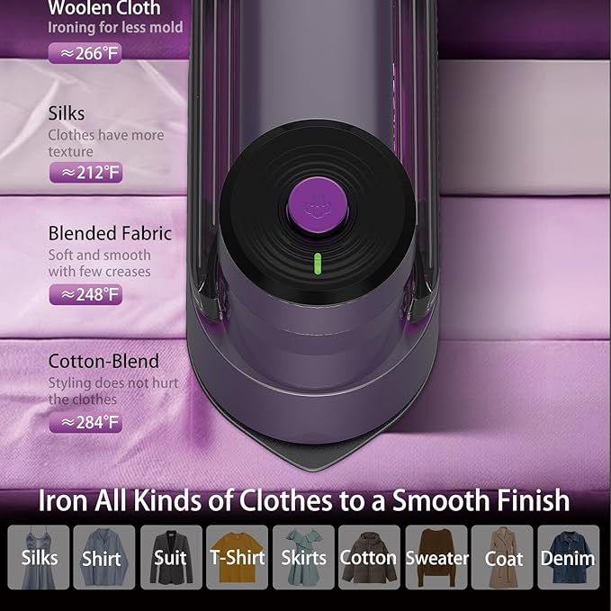 Travel Steamer Iron, 1000W Portable Dry Wet Dual Ironing Steam Iron, 20S Fast Preheating, 7.87ft Long Power Cord Clothing Wrinkle Remover, Essential for Home,Travel,University Dorms&Offices (Purple)