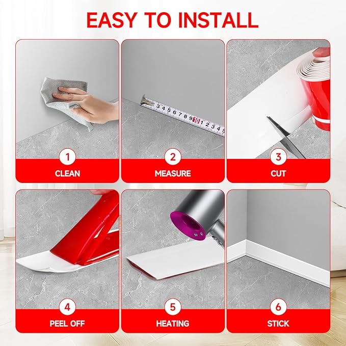 Flexible Baseboard Molding Trim 3 Inch(W) x 66 Feet(L) Self Adhesive Vinyl Wall Base Peel and Stick Cove Base,Rubber Wall Base. (White)