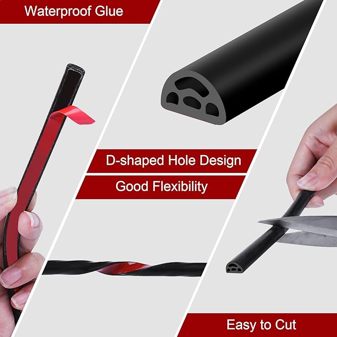 20Ft EPDM Rubber Weather Stripping Door Seal, Self-Adhesive Rubber Window Seal – Soundproof Weather Stripping Door Seal Strip for Doors & Windows(Black)