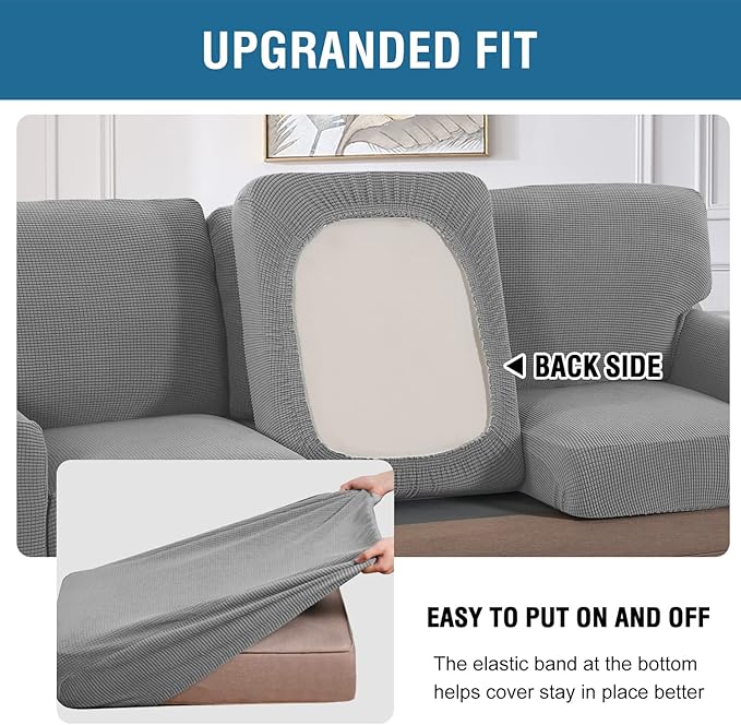 H.VERSAILTEX Multi-Pieces Chair Covers Stretch Couch Covers Form Fitted Seat and Back Cushions Covers (1 Seat Cover Plus 1 Back Cusion Cover, Bonus 2 Armrest Covers), Dove
