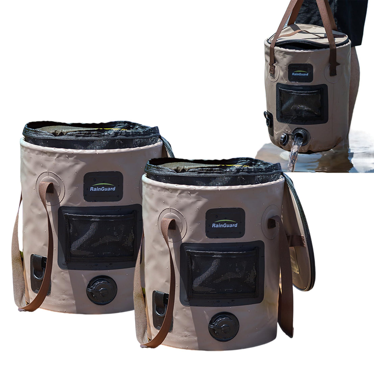 Outdoor Folding Bucket 2pcs, Portable Bucket with Valve - Image 1