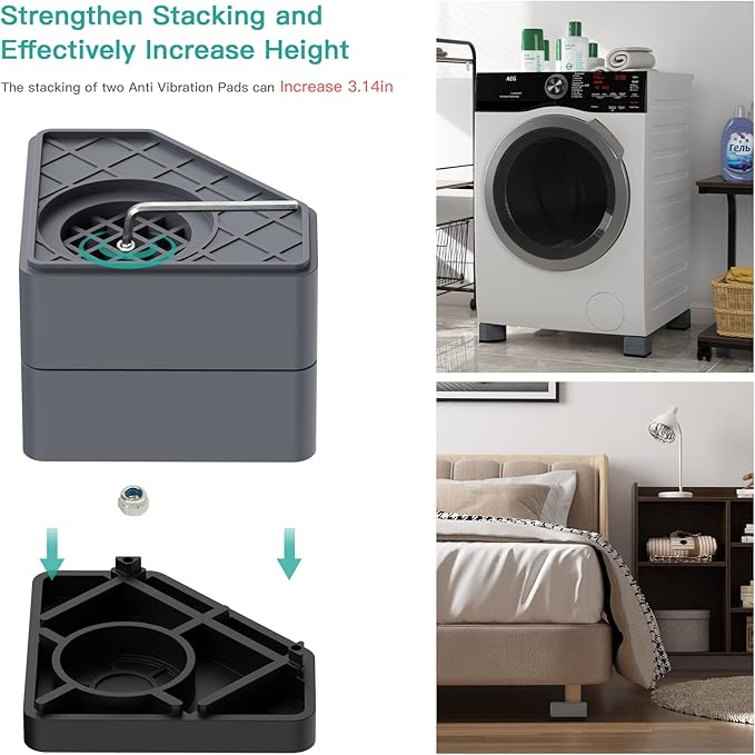 Anti Vibration Pads for Washing Machine, Washer & Dryer Pedestals Shock and Noise Cancelling Washing Machine Foot Pads, Washing Machine Support Stabilizer Mat Protect Laundry Shaking Walking Skidding