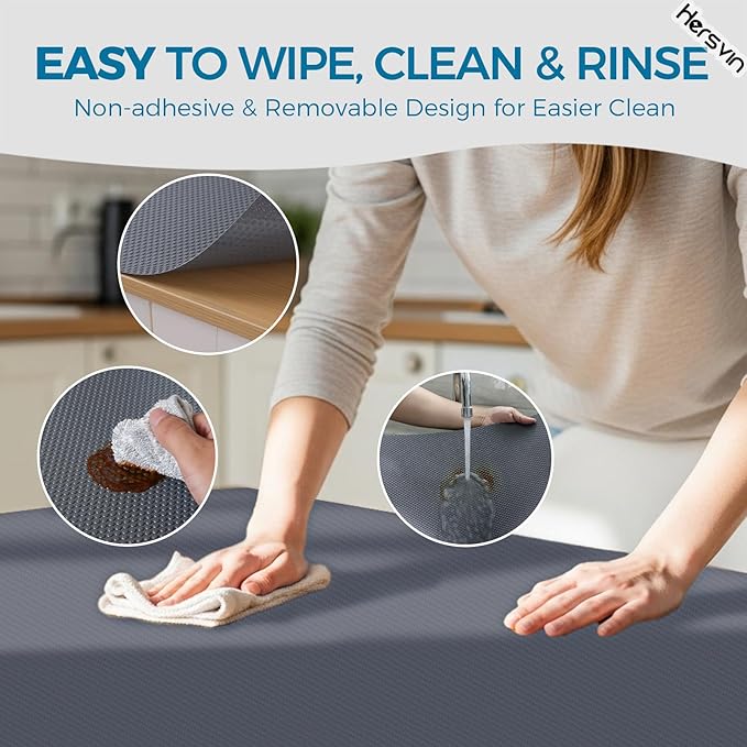 Hersvin Shelf Liners, 20in x 20ft Kitchen Drawer Mats, Non-Adhesive EVA Cupboard Protector, Cabinet Lining (Dark Gray/Dot)