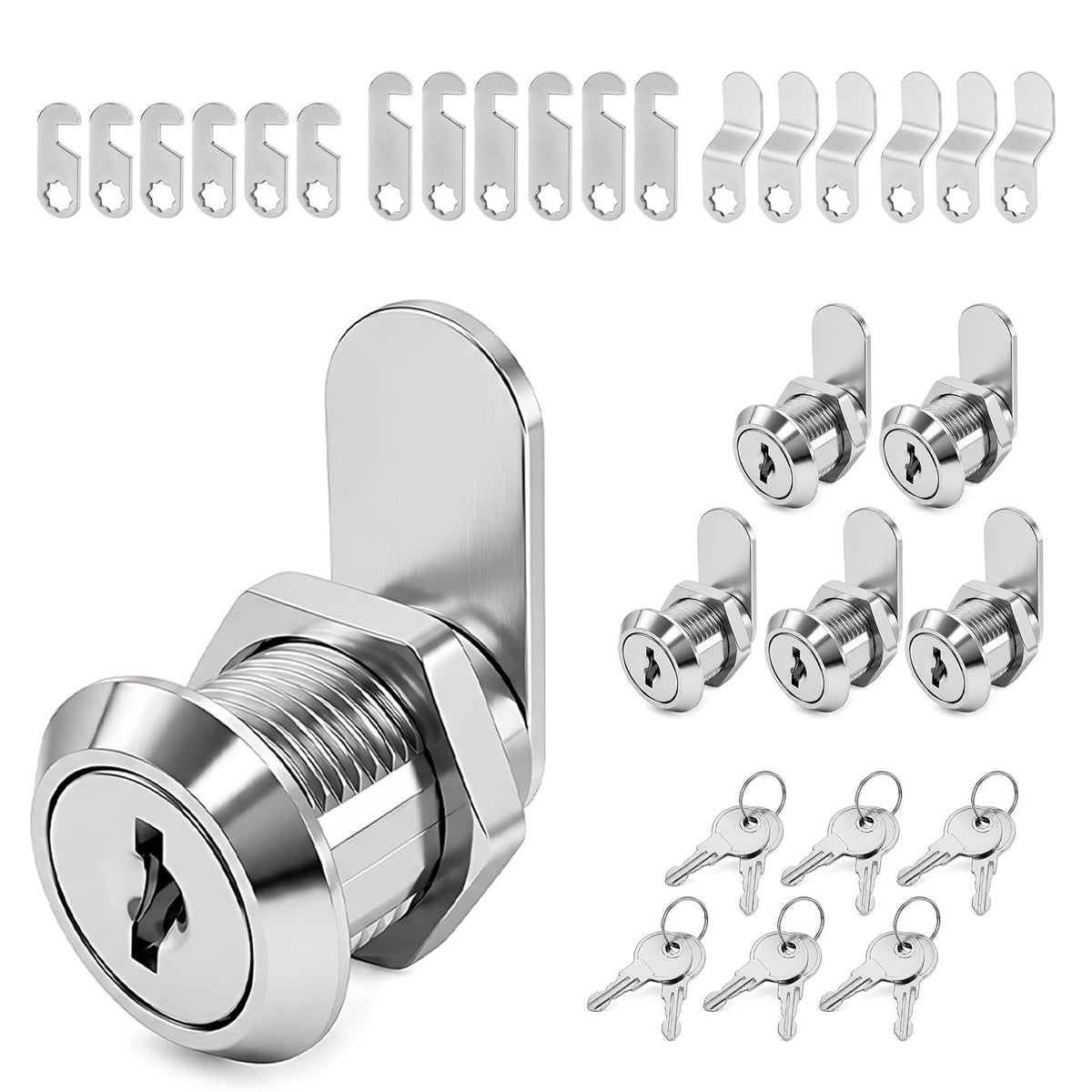 6 Pack 5/8" Cam Lock Keyed Alike, Cabinet Locks with Keys - Image 1