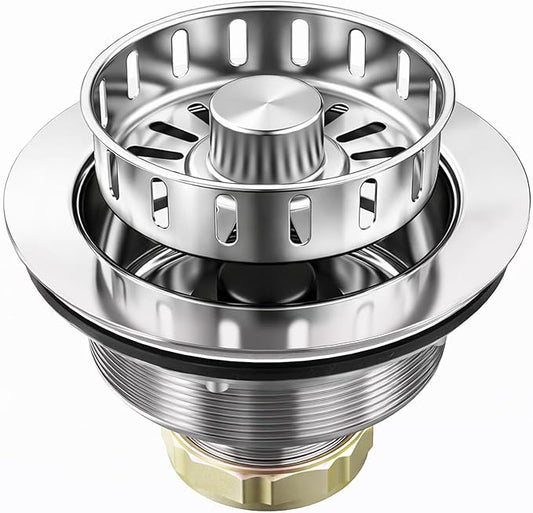 BOTEMY 3-1/2 inch Pop Up Kitchen Sink Drain Strainer Assembly 304 Stainless Steel with Removable Strainer Basket Stopper, Polish
