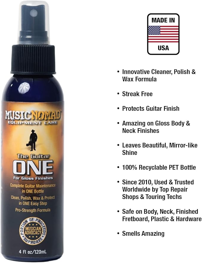 MusicNomad MN103 Guitar ONE All-in-1 Cleaner, Polish, and Wax, 4 oz., White