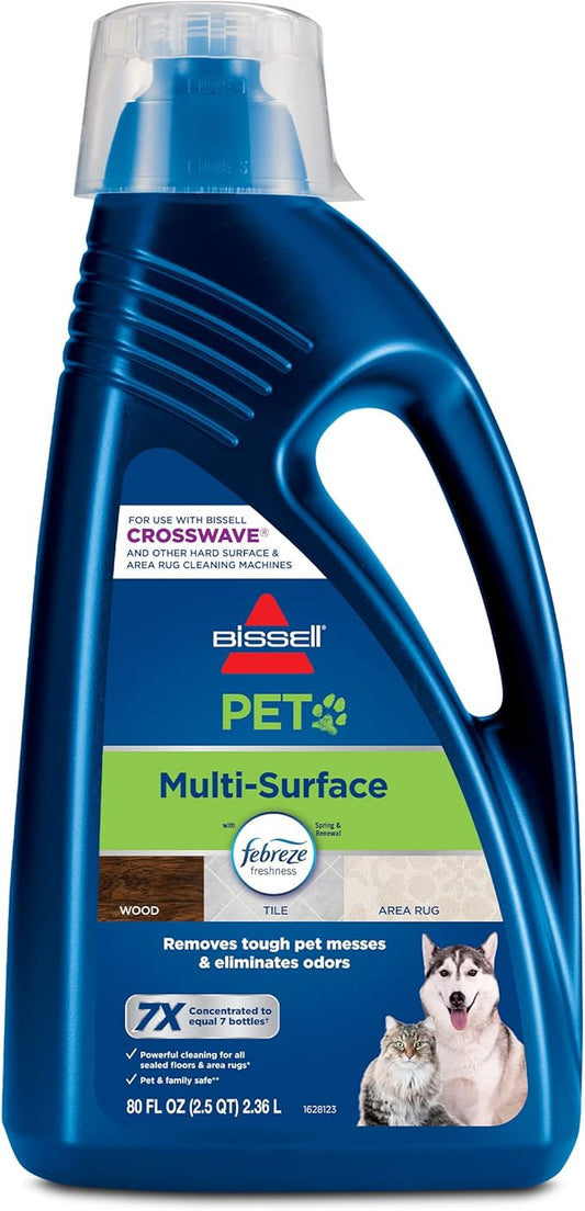 Bissell Multi-Surface Pet Solution with Febreze freshness, For Use in CrossWave and Other Leading Hard Surface and Area Rug Cleaners, 80oz, Dissolves Dirt, grime, and Tough Sticky Messes