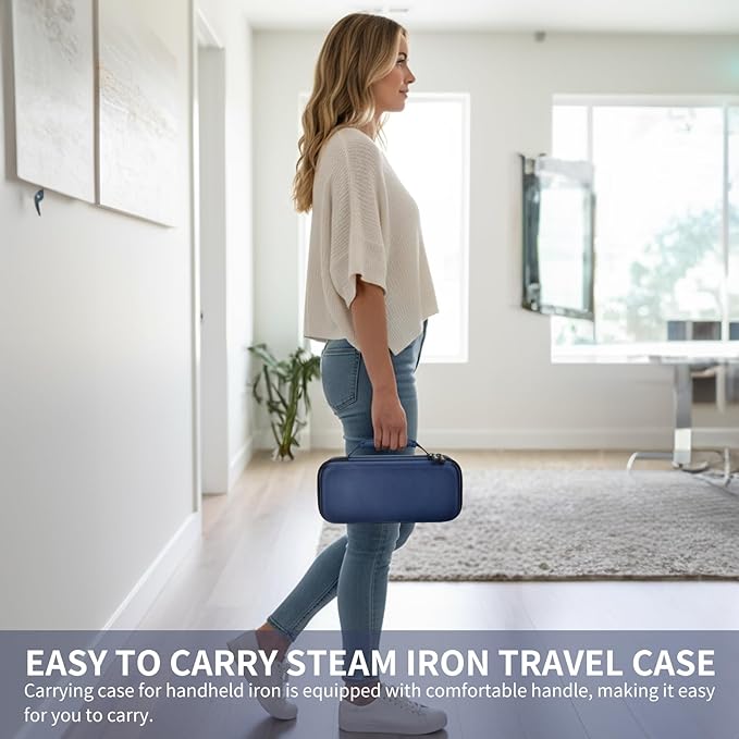GWCASE Travel Steamer and Iron Carrying Case, Fits for DRFLASH/for Nesugar and Most Portable 2-in-1 Models Up to 10.25"x5"x4", Mesh Pocket for Accessories, Home & Travel Use (Blue-Case Only)