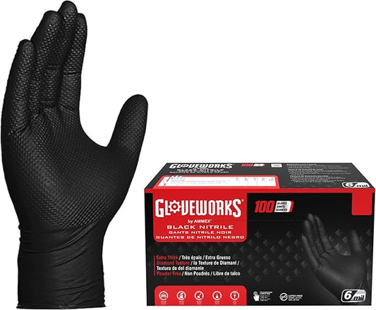 GLOVEWORKS Green Nitrile Gloves 8 Mil Disposable Heavy Duty Raised Diamond Texture Latex Free Industrial Mechanic Glove