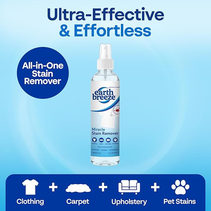 Earth Breeze Miracle Stain Remover Spray – Powerful All-In-One Solution - Removes Virtually All Household Stains – No Harsh Chemicals – Made in USA – Effective Tough Stain Eliminator – 4fl oz (2 pack)