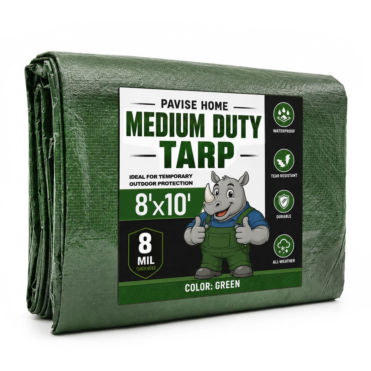 8x10 FT General Green Tarp, 8 Mil Tarp Waterproof - Image 1