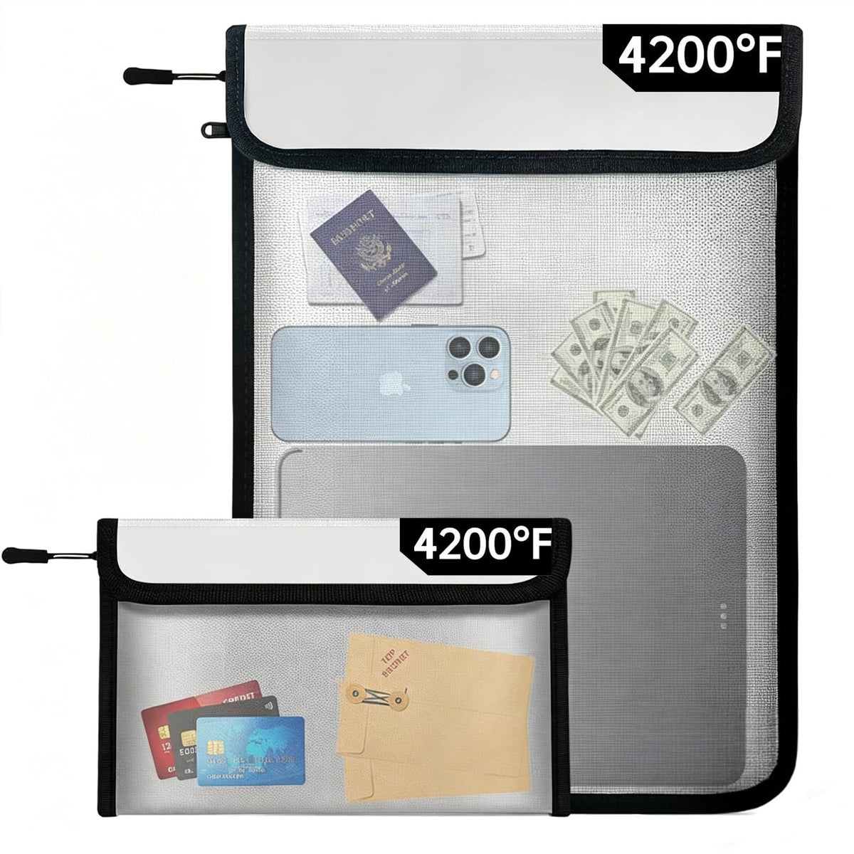 Fireproof Waterproof Document Bag Upgraded Two Pockets - 4200℉ - Image 1