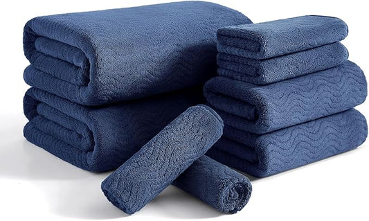 8 Piece Bath Towel Set Navy |2 Oversized Large Bath Sheet,2 Hand Towels,4 Washcloths| Ultra Soft Cozy Bath Towel Set for Bathroom Hotel Gym Spa,Highly Absorbent & Quick Dry Bathroom Towel Collections