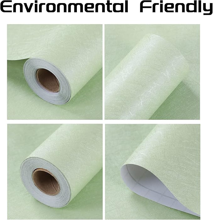 Peel and Stick Wallpaper Green Silk Wall Paper - 15.7 x 300 Inch Self Adhesive Wallpaper Peel and Stick, Easy to Paste Wall Contact Paper for Stand Liner, Table and Door Makeover Decor