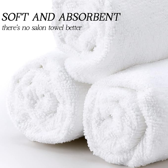 Shimeyao 40 Pack Bleach Proof Towels Microfiber Absorbent Resistant Hair Hand Towels Bulk Quick Dry for Barber Gym Bath Spa Shaving (White,16 x 29 Inch)