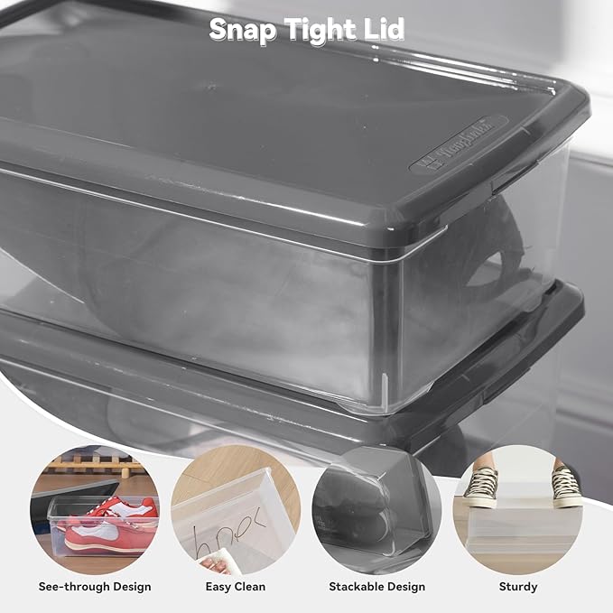 novelinks 6 Quart Clear Plastic Storage Bins with Lids Stackable Box Craft Storage Organizing Container,12 Pack (Gray)