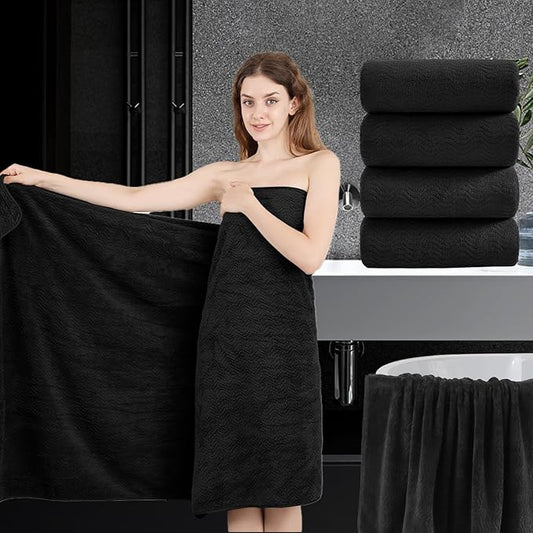 4 Piece Extra Large Bath Towel 35"x70" Oversized Bath Sheet Black Bath Towel Set for Bathroom Ultra Soft Cozy Highly Absorbent Quick Dry Bathroom Towel for Spa Gym Hotel,Shower Towel for Daily Use