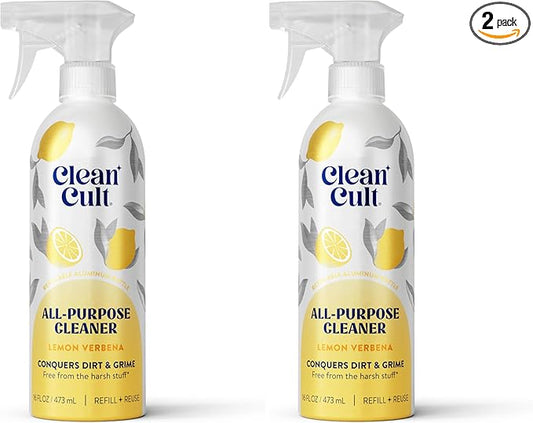 Cleancult - Lemon Verbena - All Purpose Cleaner - Refillable Aluminum Bottle - Cleaner Spray that Removes Dirty & Grime - 16 oz - 2 Pack