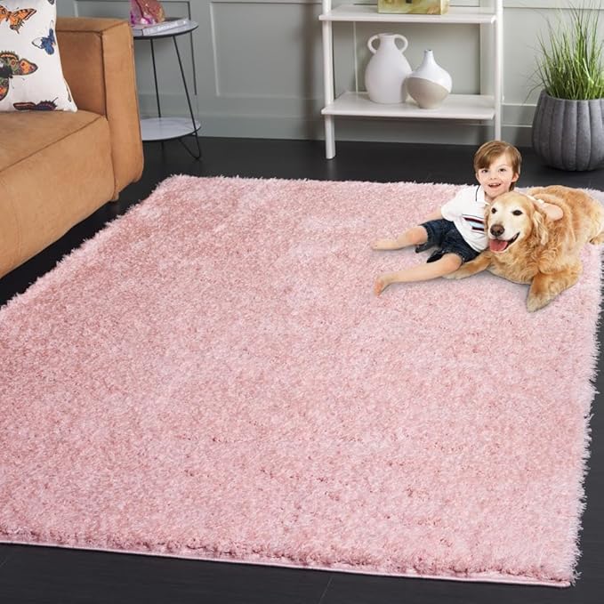 SAFAVIEH Lindsay Shag Collection Area Rug - 5'3" x 7'6", Pink, Contemporary Design, Ideal for High Traffic Areas in Living Room, Bedroom & Dining Room (LNS560U-5)