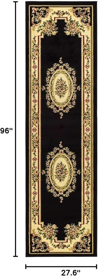 SAFAVIEH Lyndhurst Collection Runner Rug - 2'3" x 8', Black & Ivory, Traditional European Medallion Design, Non-Shedding & Easy Care, Ideal for High Traffic Areas in Living Room, Bedroom (LNH218A)