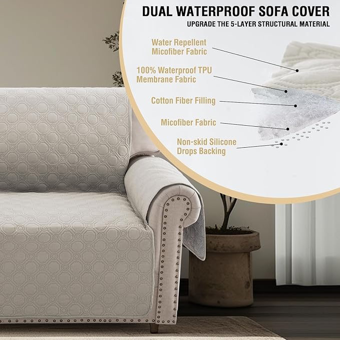 PrinceDeco Chair Covers for Armchair Sofa Cover Waterproof Couch Cover Washable Furniture Protector Cover with Elastic Straps for Pets Kids Children Dog Cat (Chair, French Oak)