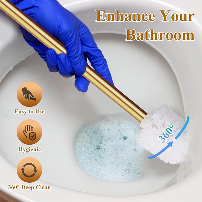 Gold Toilet Brush Replacement Brushes Only, Bring 3 ø 7.5 Cm White Toilet Brush Replacement Head Screw On, Toilet Cleaner Brush, Gold Bathroom Accessories for Bathroom Toilet Bathtub Clean (35cm)