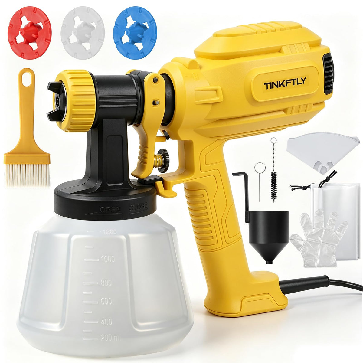 700W Paint Sprayer with 4 Nozzles (1 Pre-Installed), Yellow - Image 1