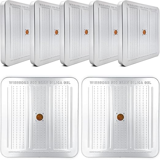 7 Packs 500 Gram Desiccant Canisters, Indicating & Rechargeable Gun Safe Dehumidifier, Portable Desiccant Canister, Silica Gel Moisture Absorber for Storage
