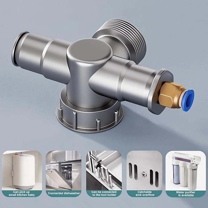 Double Sink Drain Kit Space Saving Kitchen Sink Drain Kit Expandable Flexible 1 1/2" P-Trap Pipe 3-1/2 Inch Sink Drain Assembly Kit with 4-Way Fitting Adapter for Dishwasher