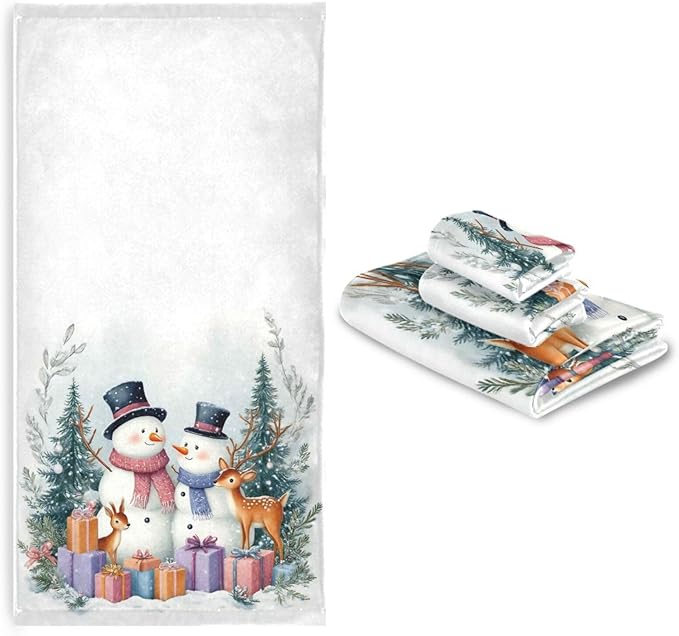 Pfrewn Christmas Winter Towels Set of 3 Blue Cyan Glitter Snowflakes Bathroom Towel Soft Absorbent Bath Hand Towels Washcloth Guest Towel Sets Xmas Holiday Decor