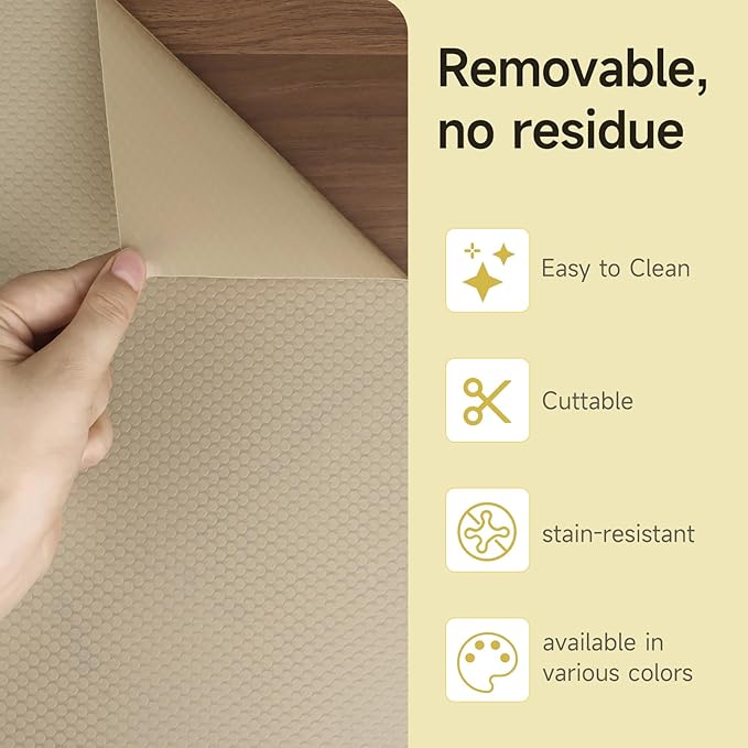 WochiTV Adhesive Shelf Liner 30 X 120 Inches Peel and Stick Kitchen Liner for Cabinets, Drawers Removable Protector Mat Waterproof Contact Covering for Dresser Pantry Countertops Shelves, Khaki