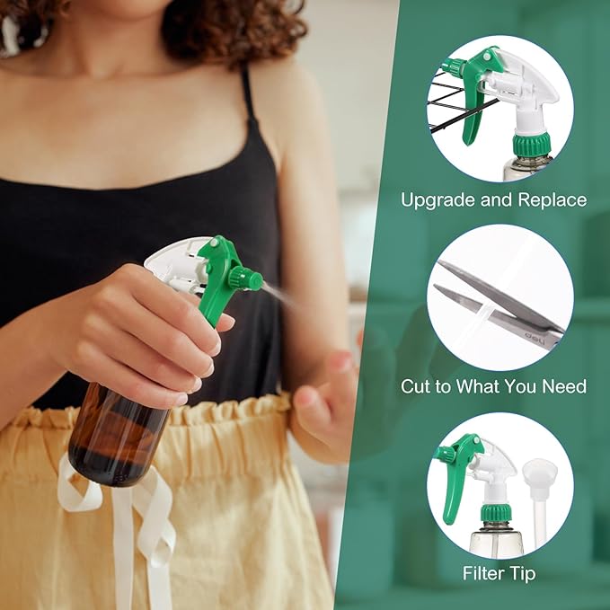 Hushee 48 Pack 28-400 Replacement Trigger Spray Nozzles Only, No Bottle, Heavy Duty Bottle Sprayer for Industrial Home Use, Fit for 32 oz, 16 oz, 8 oz Plastic and Glass Bottles (Green)