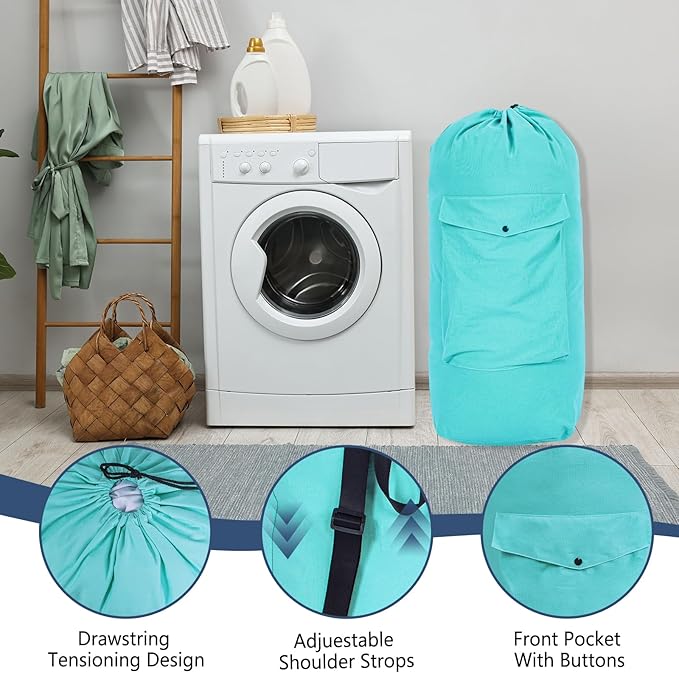 Sanlykate Canvas Backpack Laundry Bag - Extra Large Durable Dirty Clothes 2-3 Days Capacity with Adjustable Shoulder Strap & Front Pocket, for College Dorm, Apartment, Laundromats, Camping Travel