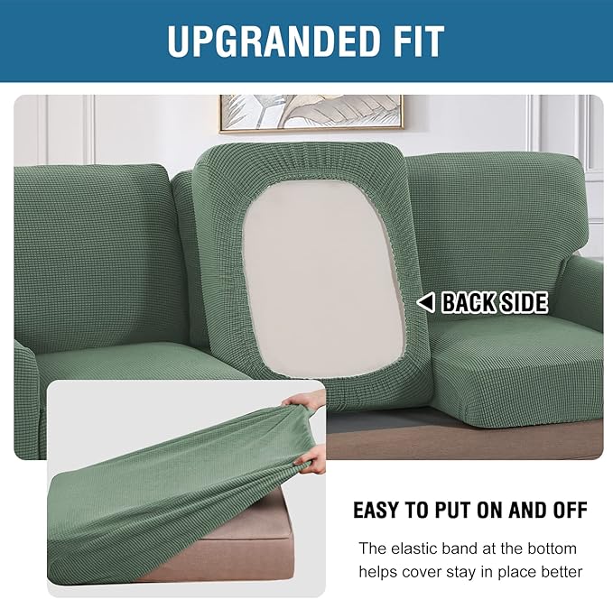 H.VERSAILTEX Multi-Pieces Sofa Covers Stretch Couch Covers Form Fitted Seats and Back Cushions Covers (2 Seat Covers Plus 2 Back Cusion Covers, Bonus 2 Armrest Covers), Loden Frost