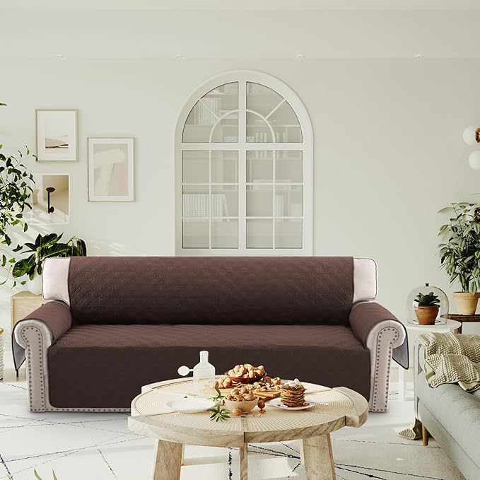 PrinceDeco Oversized Couch Cover for 3 Cushion Couch Extra Large Sofa Cover for Dogs Water Proof Furniture Protector Cover with Elastic Straps for Pet (Oversized Sofa, Brown)