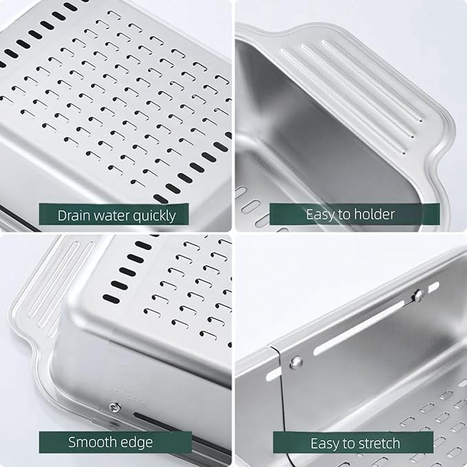 Extendable Over the Sink Colander Strainer Basket, Stainless Steel Retractable Kitchen Sink Basket - Wash Vegetables, Fruits, Drain Pasta and Dry Dishes XL (XL)