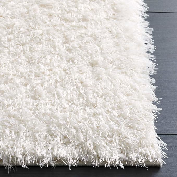SAFAVIEH Lindsay Shag Collection Runner Rug - 2'2" x 8', Ivory, Solid Design, Plush 1.8-inch Thick, Ideal for High Traffic Areas in Living Room, Bedroom, Dining Room (LNS560A-28)