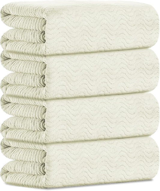 Bathroom Towels Set Of 4, 35x70 Inches Oversized Bath Towels Extra Large Microfiber Shower Towels Textured Ultra Soft Absorbent Quick Dry Towel Bath Sheets Towels For Adults Bathroom Hotel Spa Beige