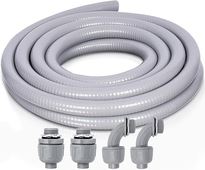 Liquid-Tight Conduit and Connector Kit - 3/4 Inch 15 FT Non Metallic Liquid Tight Electrical Conduit with 2 Straight and 2 Angle Fittings