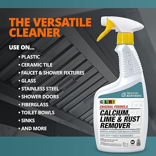 CLR PRO Calcium, Lime & Rust Remover - Quickly Removes Calcium and Lime Deposits, Stubborn Rust Stains, and Household Hard Water Deposits (32 Ounce Spray (Pack of 6))