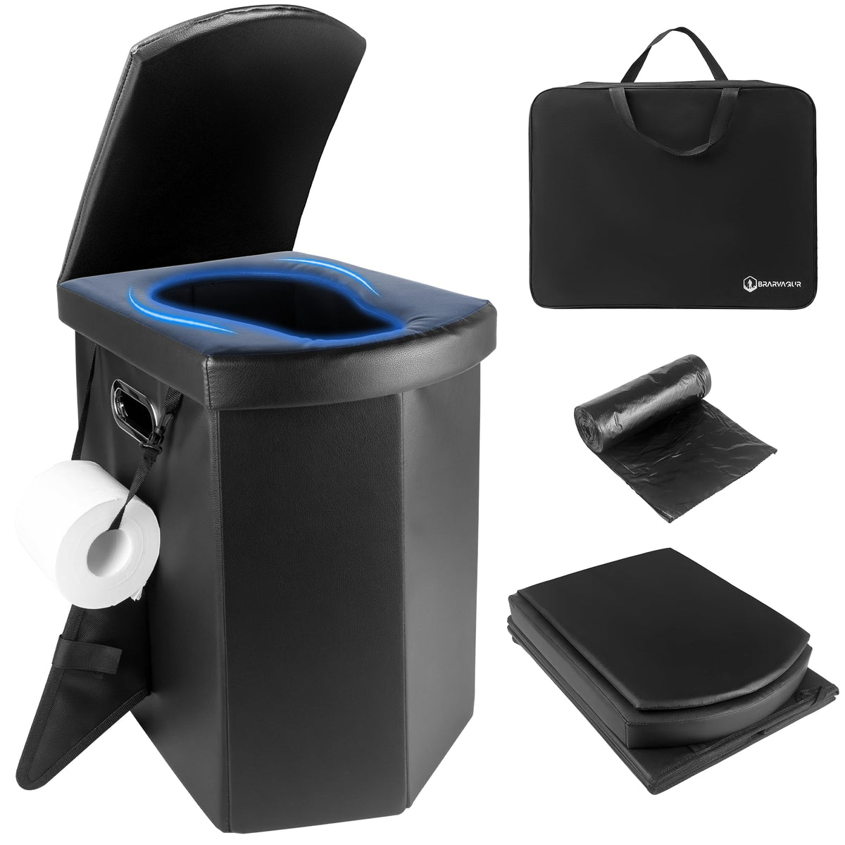 17.5" Portable Toilet for Adults Camping, Pouch & Bags Included - Image 1
