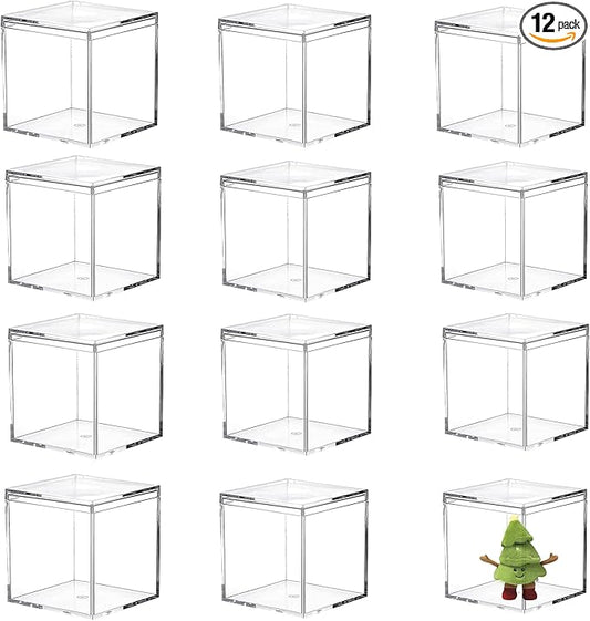 KissYou Acrylic Box Clear Storage Box with Lid, Plastic Square Cube for Display Birthday Easter Party Decoration Box