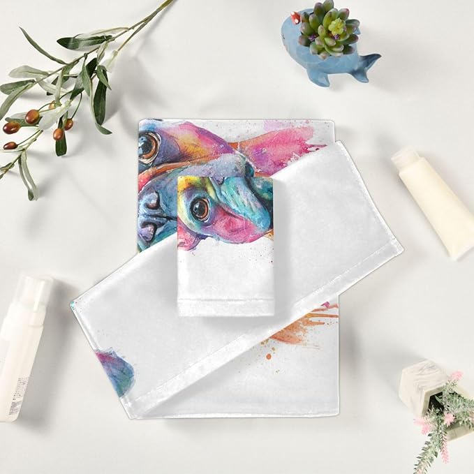 Pfrewn French Bulldog Puppy Towels Set of 3 Watercolor Dog Colorful Art Bathroom Towel Soft Absorbent Bath Hand Towels Washcloth Guest Towel Sets Bathroom Decorations