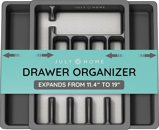 JULY HOME Expandable Kitchen Drawer Organizer - Plastic Flatware Utensil Holder Cutlery Tray Multipurpose Organizer,Tip-Out Trays