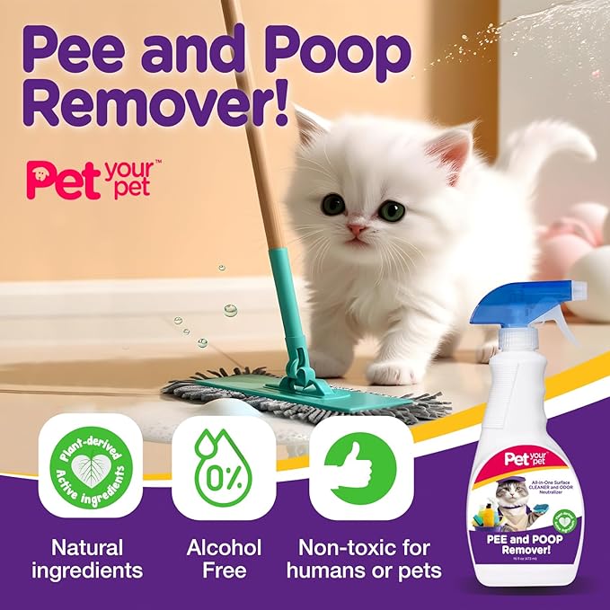 Cat Pee and Poop Remover 16 fl Oz – All-in-One Pet Stain and Odor Remover with Plant-Derived Ingredients – Stain and Odor Removers for Upholstery, Carpets & Hard Floors