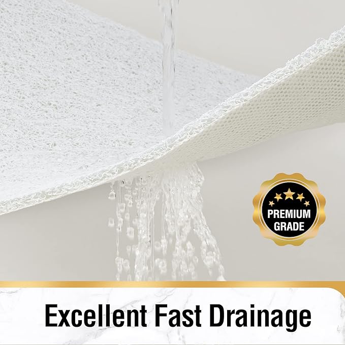 HITSLAM Square Shower Mat, 36 x 36 Inch Non Slip Bath Mat for Tub, Soft PVC Loofah Bathtub Mats with Drain Holes, Quick Drying Bathroom Stall Floor Mat, Bathroom Accessories Without Suction Cup, White