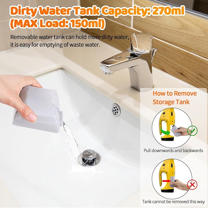 Kiato Window Vacuum Squeegee Cordless, Rechargeable Window Vacuum Cleaner with 2 X Squeegee (11”+ 6.7”), Electric Window Vac for Windows, Tiles, Mirrors, Showers, Glass, 2200mA, WC09